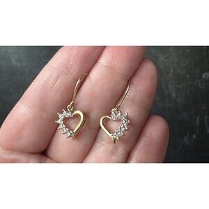 Gold Tone 925 Sterling Silver Diamond Accent Heart-shaped Dangling Earrings